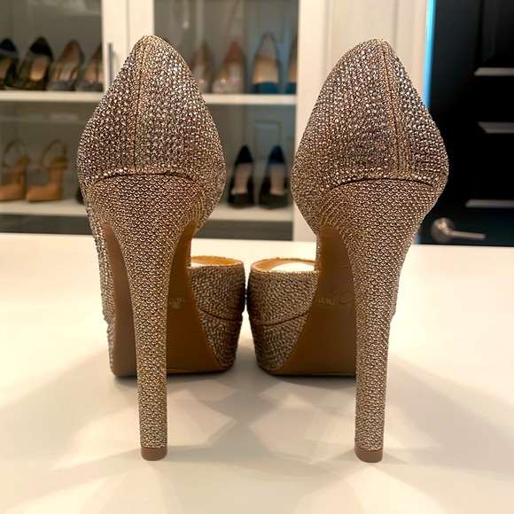 Jessica Simpson gold sparkly sparkly platform heels. Open toe. - Picture 3 of 4
